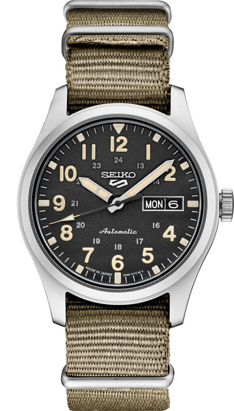 Seiko 5 Sports Field Military Black on Beige Strap*