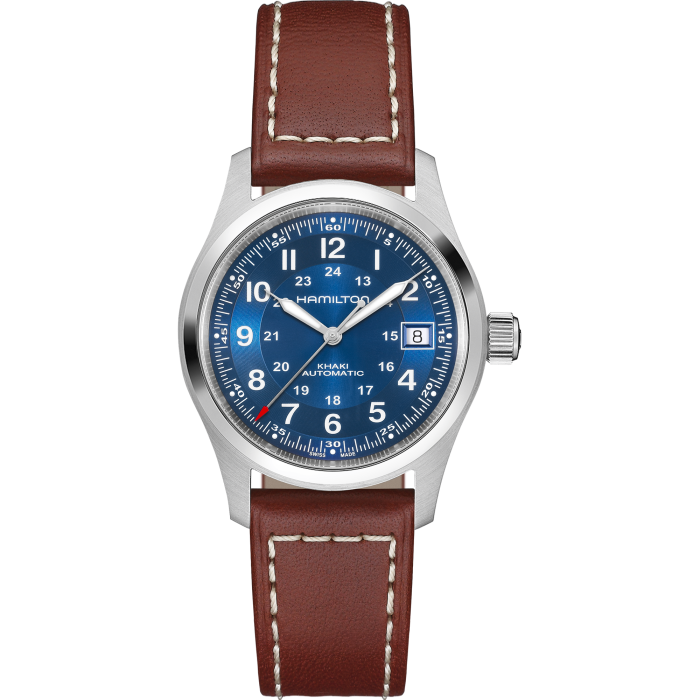 Khaki Field Auto 38 mm Blue on Brown Strap