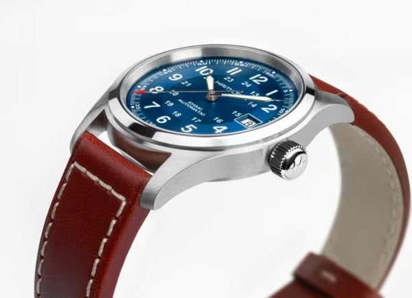 Khaki Field Auto 38 mm Blue on Brown Strap