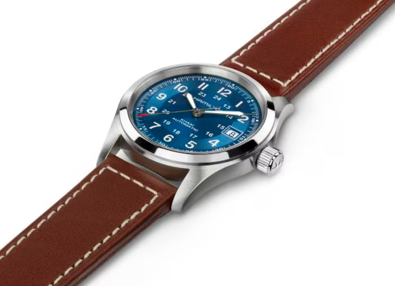 Khaki Field Auto 38 mm Blue on Brown Strap