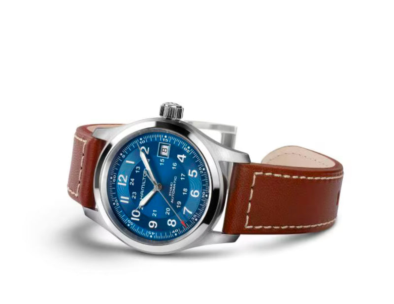 Khaki Field Auto 38 mm Blue on Brown Strap