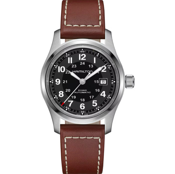 Khaki Field Auto 38 mm Black on Brown Strap