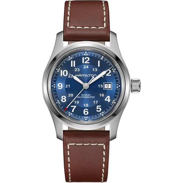 Khaki Field Auto 42 mm Blue on Brown Strap