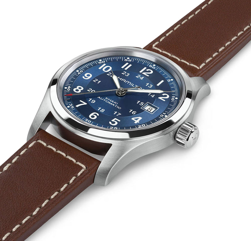 Khaki Field Auto 42 mm Blue on Brown Strap