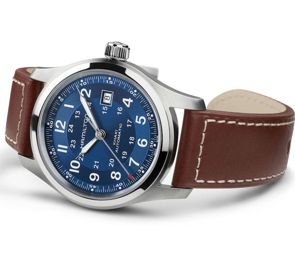 Khaki Field Auto 42 mm Blue on Brown Strap