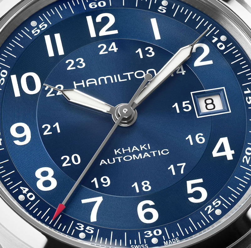 Khaki Field Auto 42 mm Blue on Brown Strap