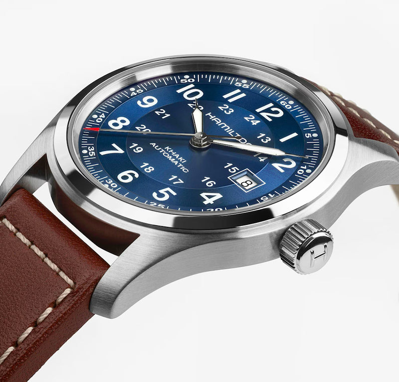 Khaki Field Auto 42 mm Blue on Brown Strap