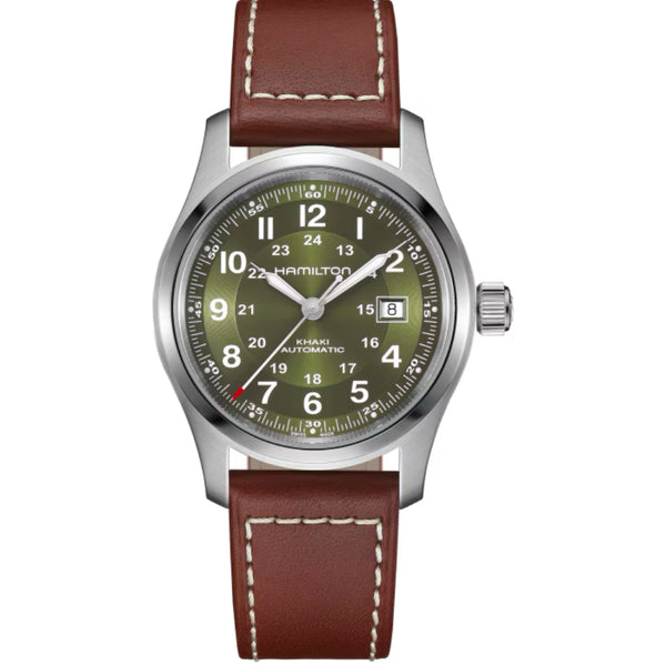 Khaki Field Auto 42 mm Green on Brown Strap