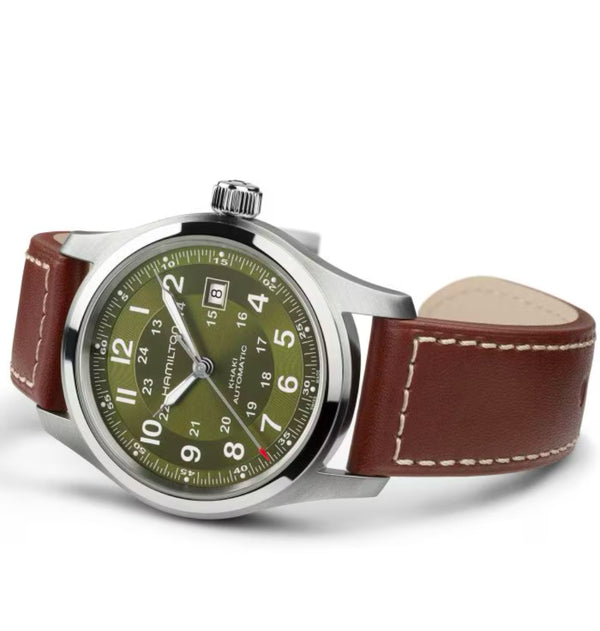 Khaki Field Auto 42 mm Green on Brown Strap
