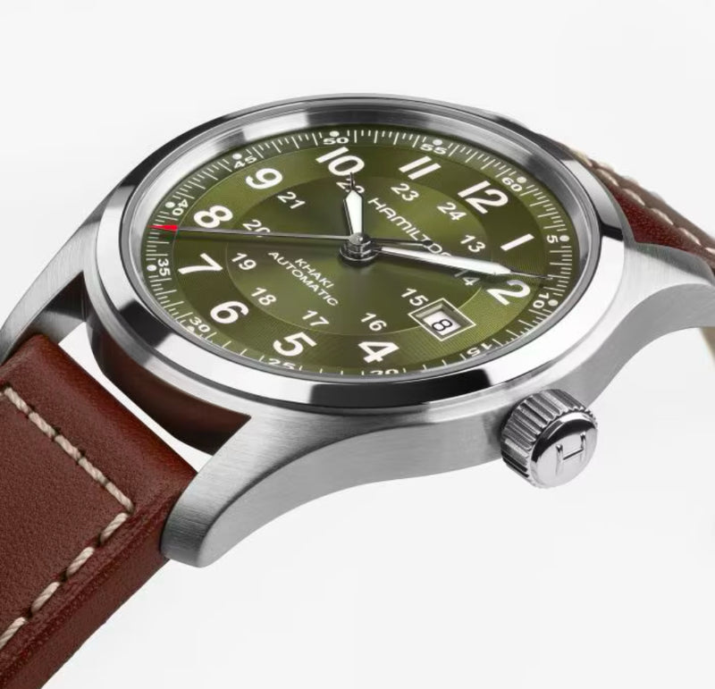 Khaki Field Auto 42 mm Green on Brown Strap