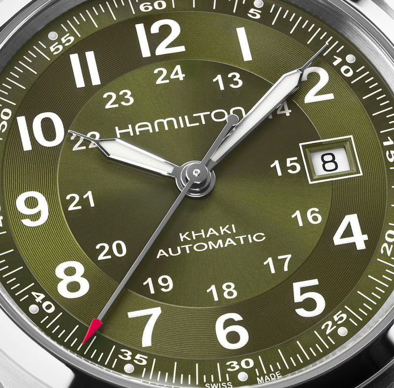 Khaki Field Auto 42 mm Green on Brown Strap