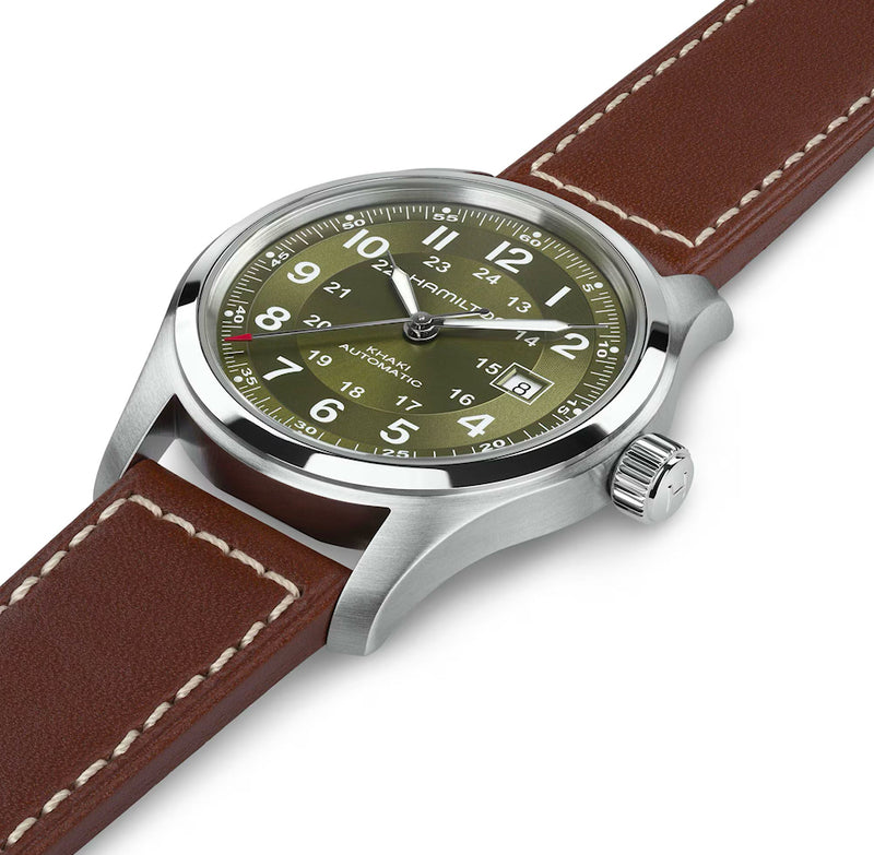 Khaki Field Auto 42 mm Green on Brown Strap