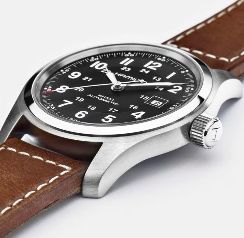 Khaki Field Auto 42 mm Black on Brown Strap