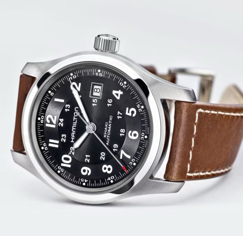 Khaki Field Auto 42 mm Black on Brown Strap