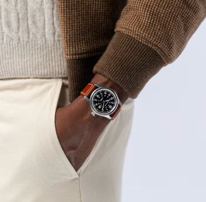 Khaki Field Auto 42 mm Black on Brown Strap