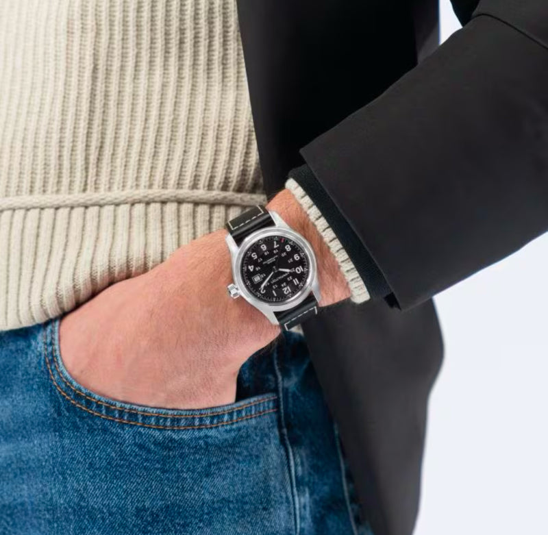 Khaki Field Auto 42 mm Black on Black Strap