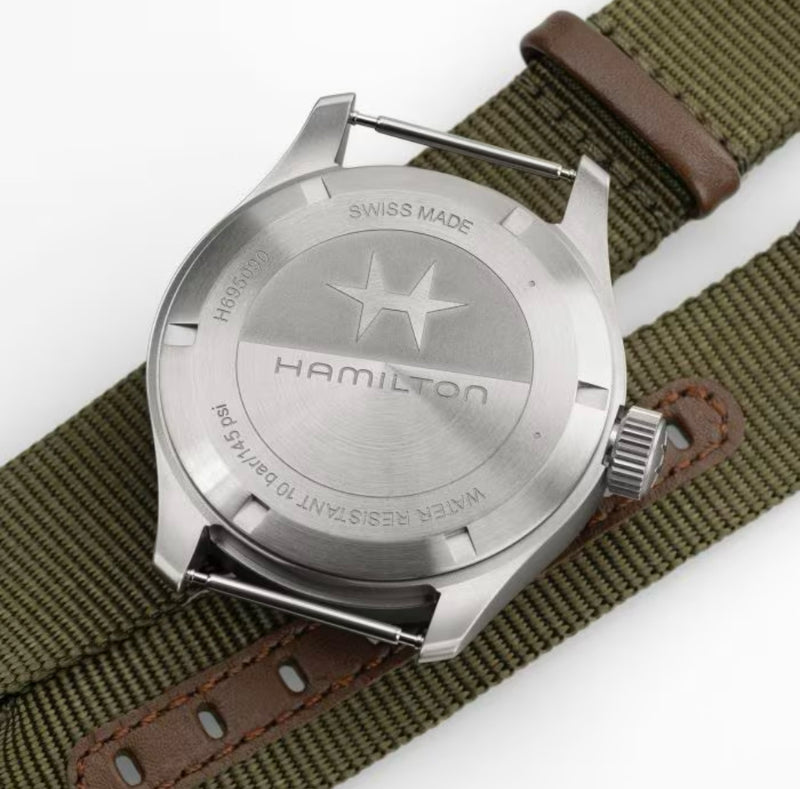 Khaki Field Mechanical Power Reserve 40 mm Black on Green Strap