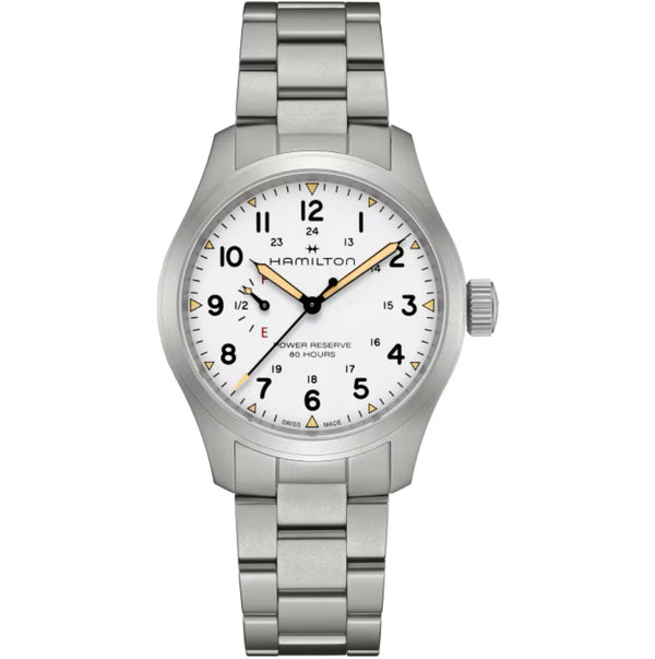 Khaki Field Mechanical Power Reserve 40 mm White on Bracelet
