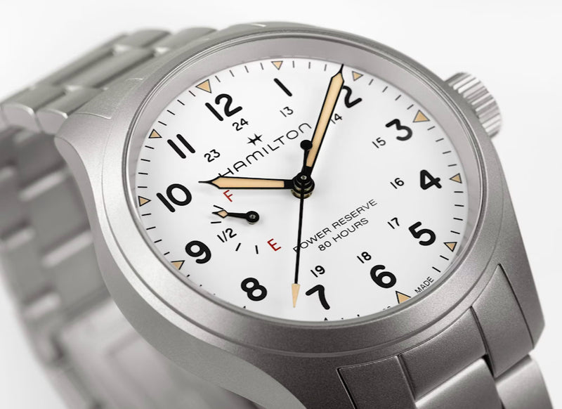 Khaki Field Mechanical Power Reserve 40 mm White on Bracelet