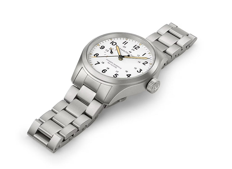Khaki Field Mechanical Power Reserve 40 mm White on Bracelet