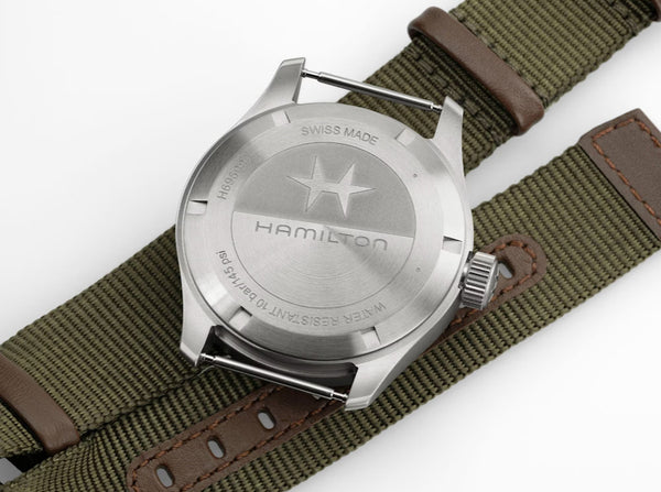 Khaki Field Mechanical Power Reserve 40 mm White on Green Strap