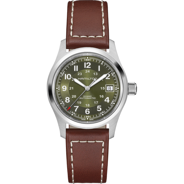 Khaki Field Auto 38 mm Green on Brown Strap