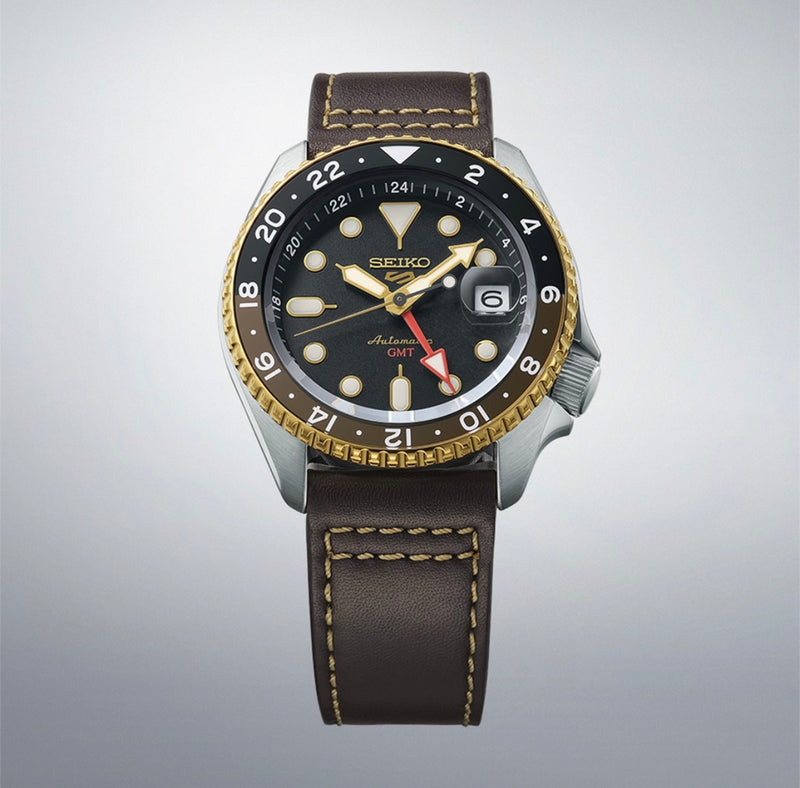 Seiko Sports SKX Sports Style GMT Black on Brown Strap – Trifecta