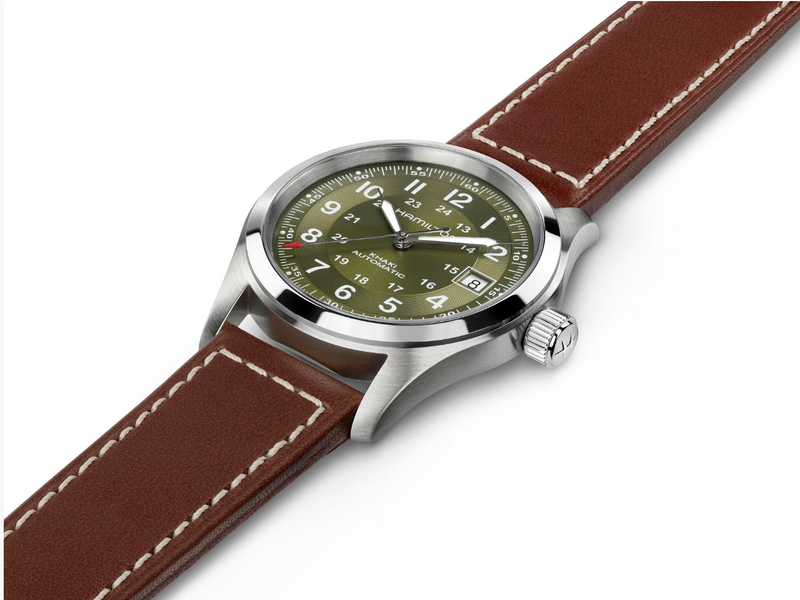 Khaki Field Auto 38 mm Green on Brown Strap