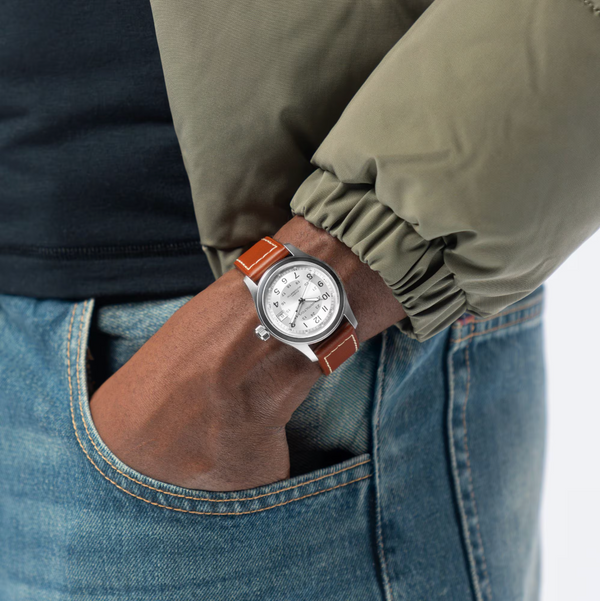 Khaki Field Auto 38 mm Silver on Brown Strap