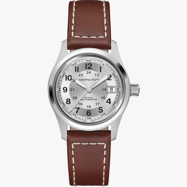 Khaki Field Auto 38 mm Silver on Brown Strap