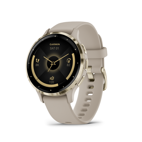 Venu® 3S, Soft Gold Stainless Steel Bezel with French Gray Case and Silicone Band