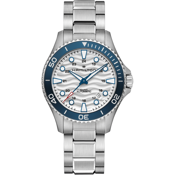 Khaki Navy Scuba Auto 40mm – White Wave on Bracelet
