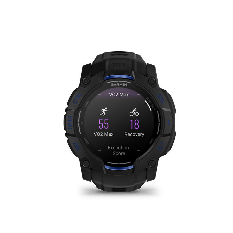 Instinct® 3 – 50 mm, AMOLED, Black with Black/Bolt Blue Band Limited Edition