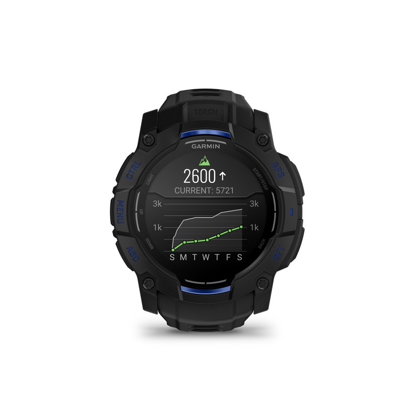 Instinct® 3 – 50 mm, AMOLED, Black with Black/Bolt Blue Band Limited Edition