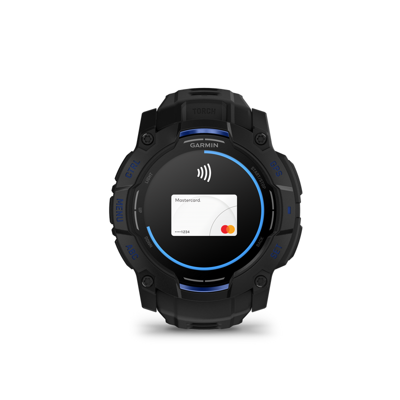 Instinct® 3 – 50 mm, AMOLED, Black with Black/Bolt Blue Band Limited Edition