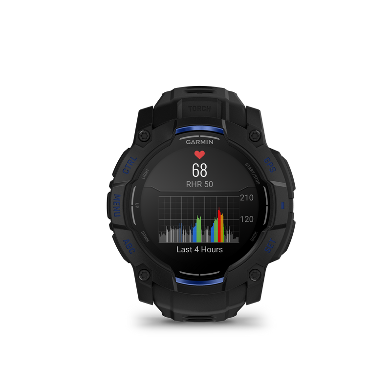 Instinct® 3 – 50 mm, AMOLED, Black with Black/Bolt Blue Band Limited Edition