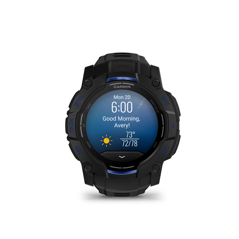 Instinct® 3 – 50 mm, AMOLED, Black with Black/Bolt Blue Band Limited Edition