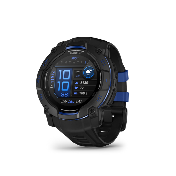 Instinct® 3 – 50 mm, AMOLED, Black with Black/Bolt Blue Band Limited Edition