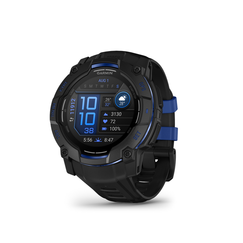 Instinct® 3 – 50 mm, AMOLED, Black with Black/Bolt Blue Band Limited Edition