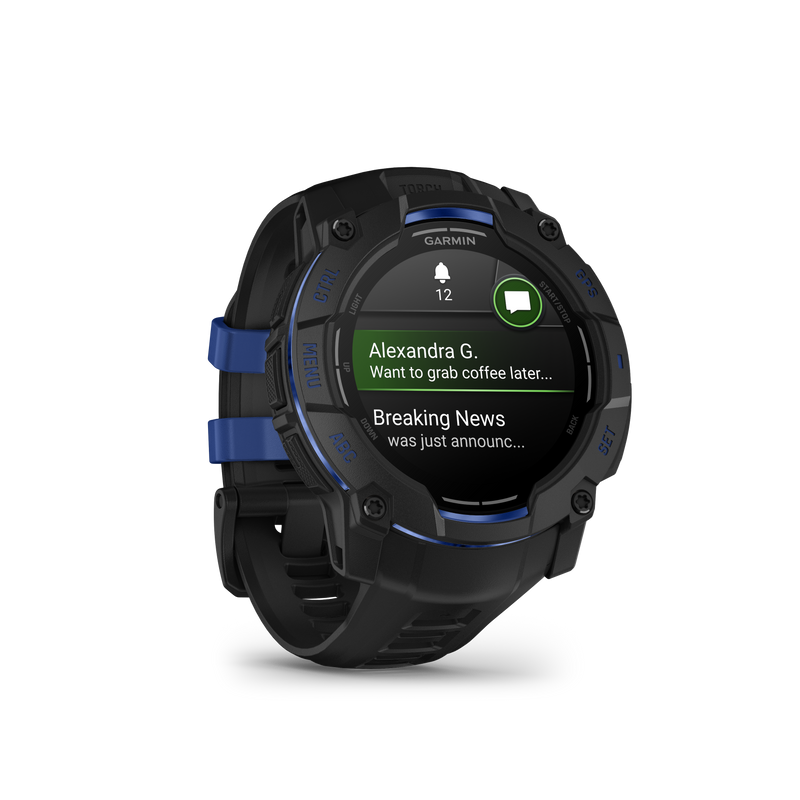 Instinct® 3 – 50 mm, AMOLED, Black with Black/Bolt Blue Band Limited Edition