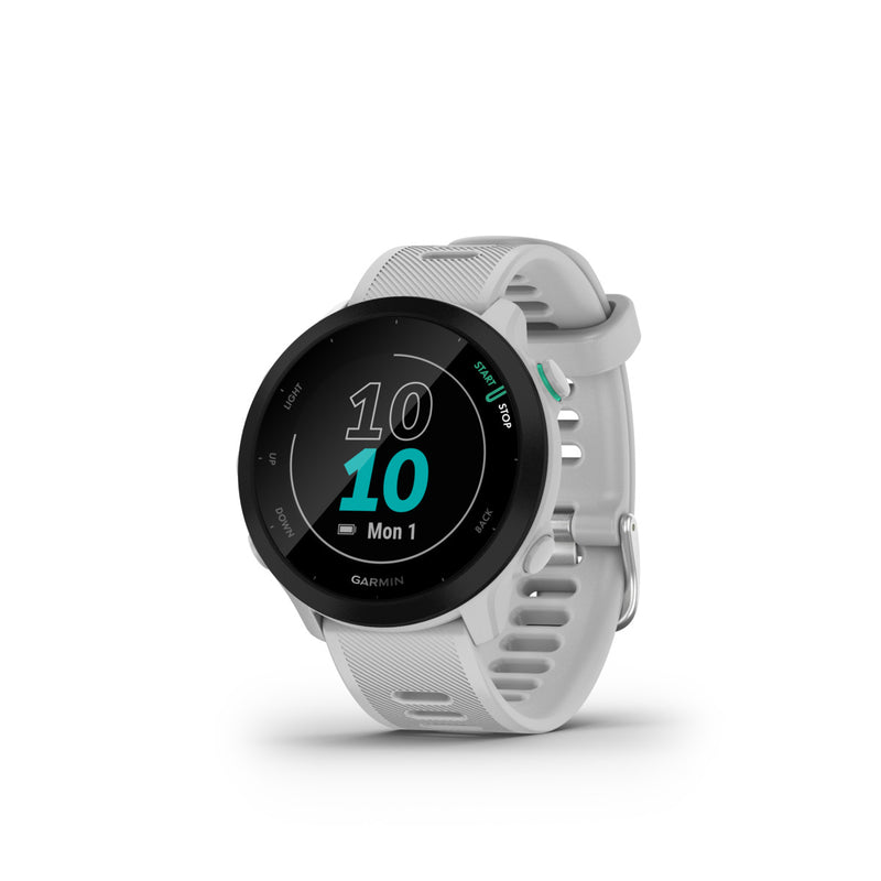 Garmin Forerunner 55, GPS Running Watch with Daily Suggested Workouts, Up  to 2 weeks of Battery Life, White